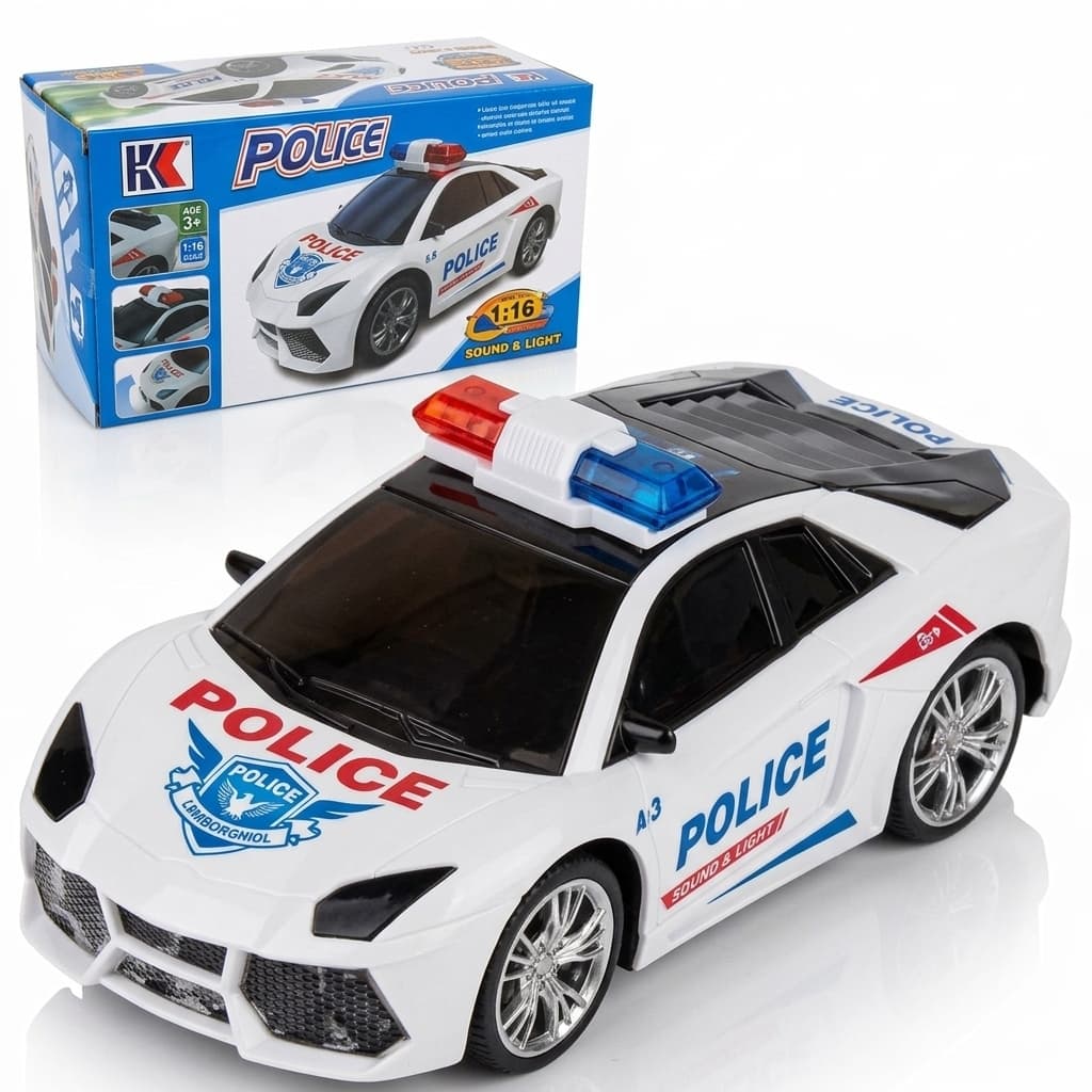 Kidoyz Police Car Toy with Working Siren, Lights & Sound | Die-Cast Detailing with Real Rubber Tires