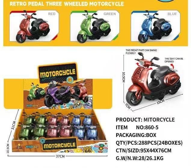 Kidoyz Retro Pedal Three-Wheeled Motorcycle | Retro pedal-style three-wheel toy motorcycle | Pack of 1 | Color As Per Stock — view 2