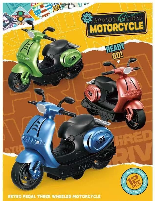 Kidoyz Retro Pedal Three-Wheeled Motorcycle | Retro pedal-style three-wheel toy motorcycle | Pack of 1 | Color As Per Stock — view 3