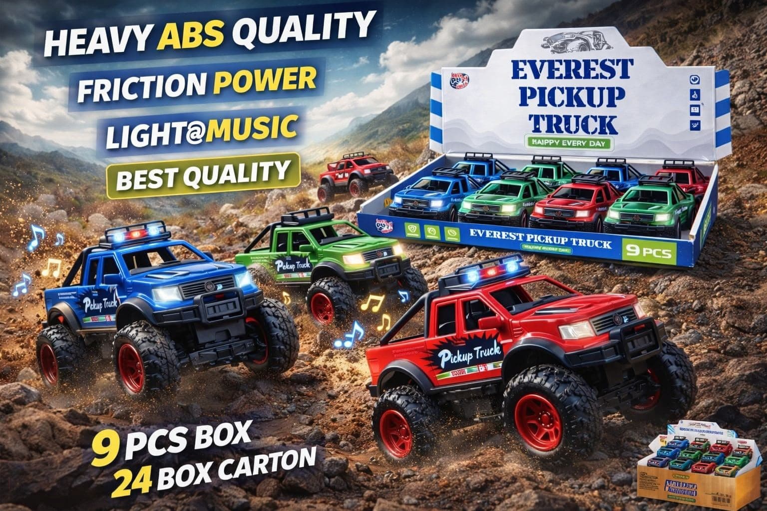 Kidoyz Everest Pickup Truck | Friction-powered 4x4 pickup truck with lights and music | Pack of 1 | Color As Per Stock — view 3