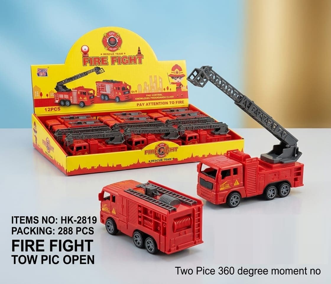 Kidoyz Fire Truck with Ladder | Fire engine toy with a ladder that rotates 360° | Pack of 2 | Color As Per Stock — view 2