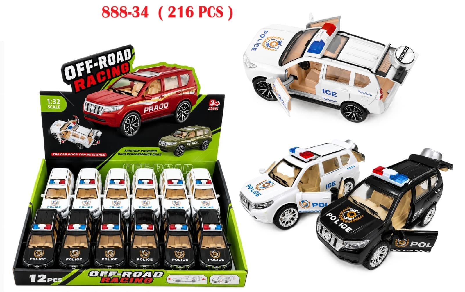 Kidoyz Off-Road Racing SUV | Off-road SUV toy with opening doors, in police and plain colours | Pack of 1 | Color As Per Stock