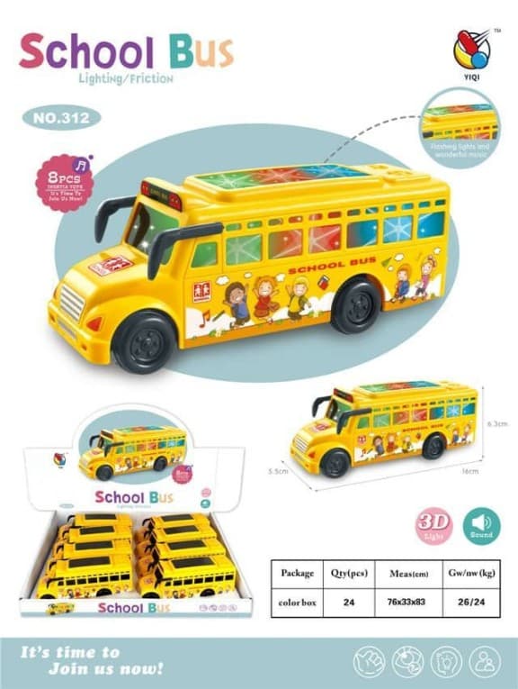 Kidoyz School Bus | Friction school bus with 3D lights and sound | Pack of 1 — view 2