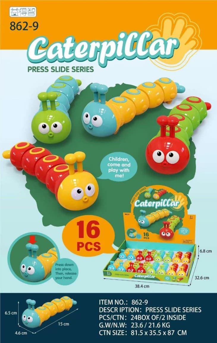 Kidoyz Press Caterpillar | Press-and-slide caterpillar toy in bright colours | Pack of 2 | Color As Per Stock — view 4