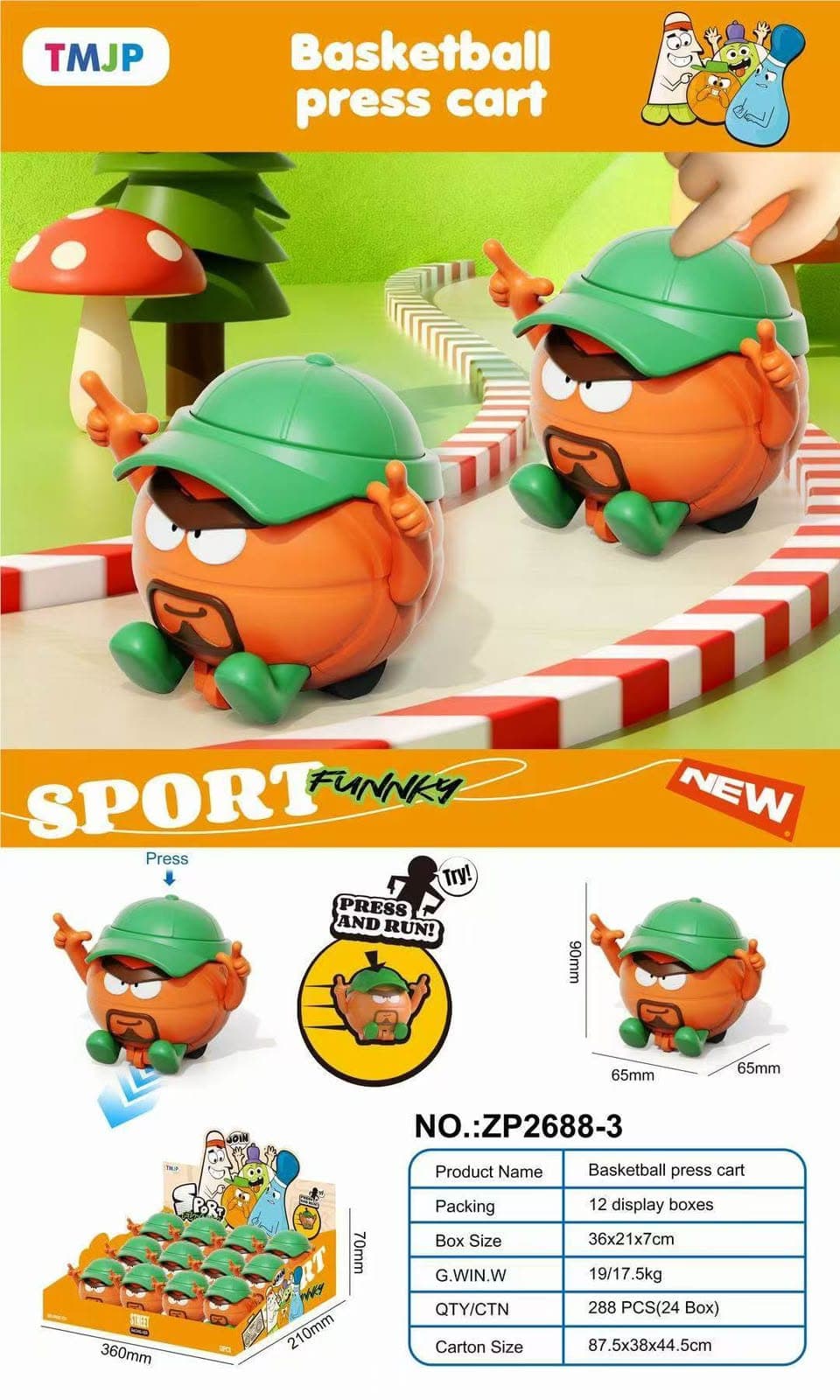Kidoyz Basketball Press Cart | Press-and-go basketball character cart | Pack of 1