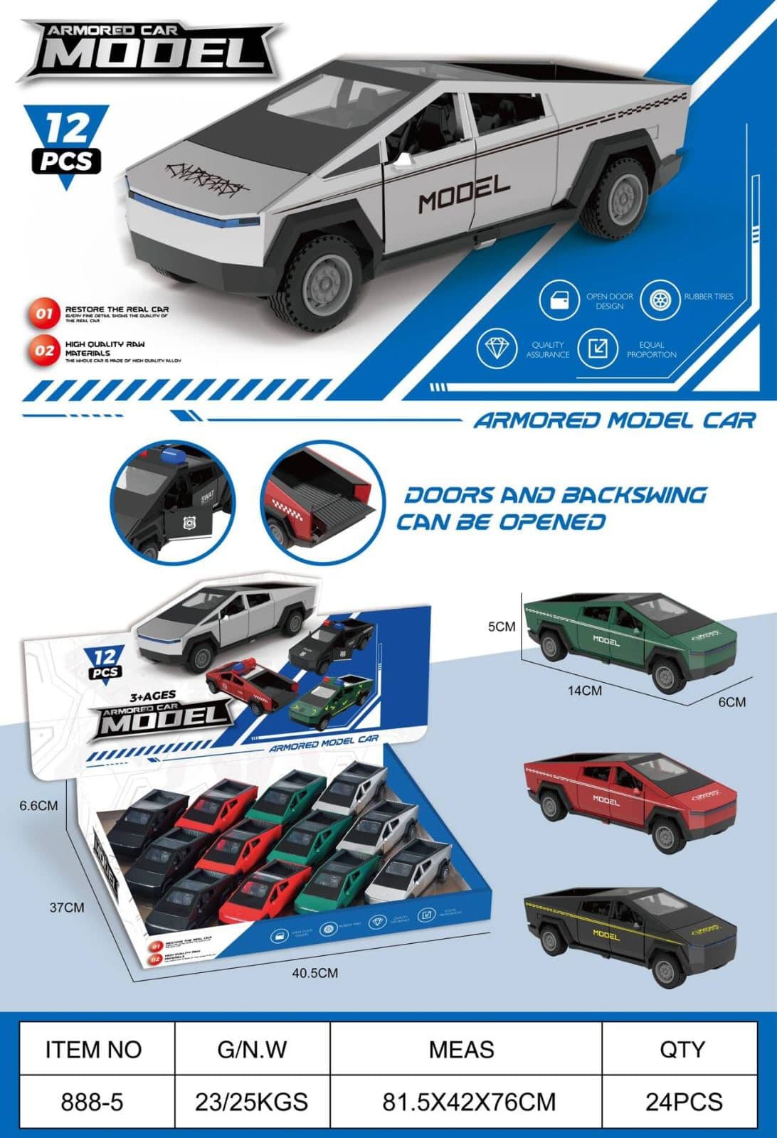 Kidoyz Armored Pickup Truck Model | Armored pickup truck model with opening doors and back | Pack of 1 | Color As Per Stock — view 3