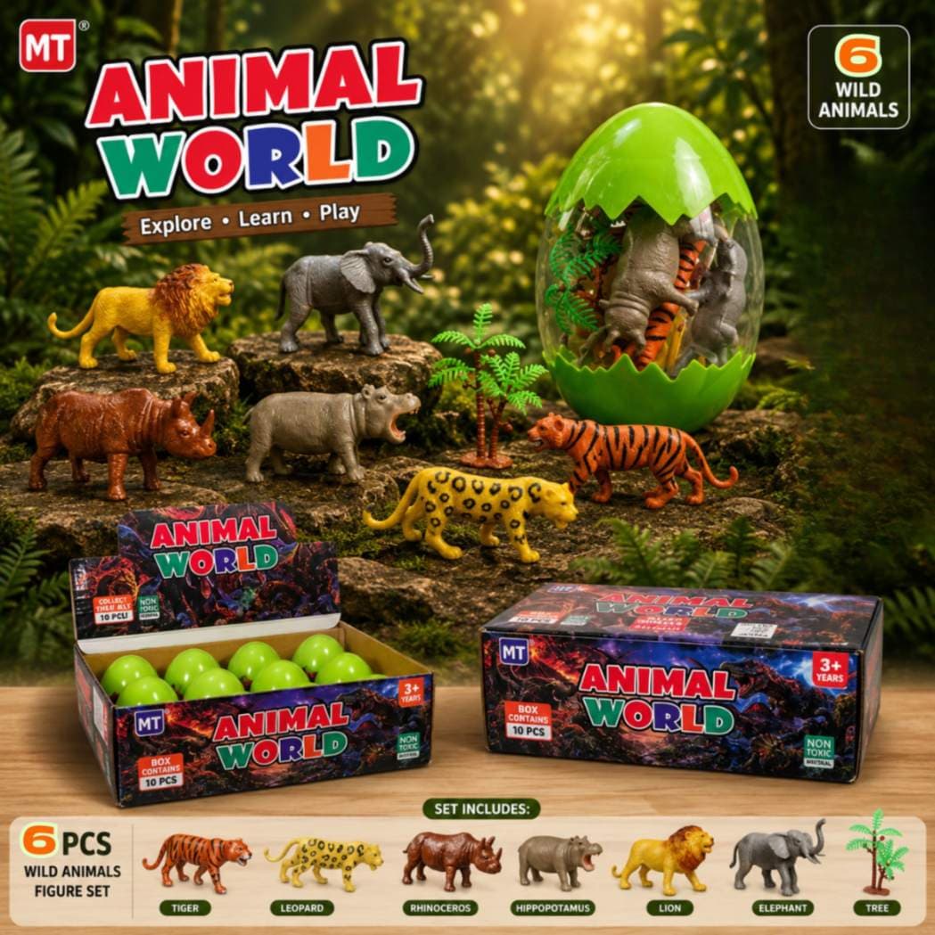 Kidoyz Wild Animals Egg Set | 6 wild-animal figurines in a collectible egg | Pack of 1 — view 2