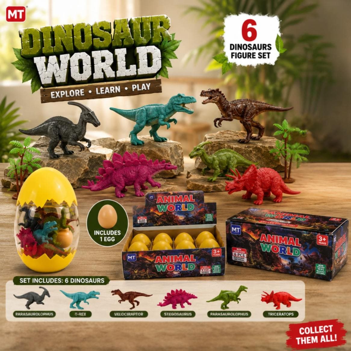Kidoyz Dinosaur Egg Set | 6 dinosaur figurines in a collectible egg | Pack of 1 — view 2
