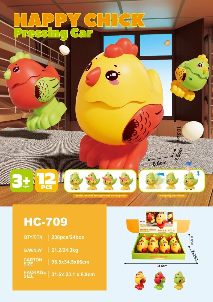 Kidoyz Happy Chick Press Car | Press-and-go chick car | Ages 3+ | Pack of 1 | Color As Per Stock — view 2