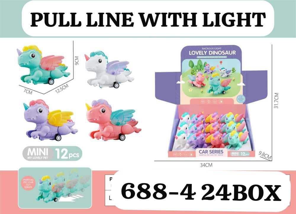 Kidoyz Pull Line Light-Up Car | Pull-line light-up car in winged unicorn and dinosaur designs | Pack of 1 | Color As Per Stock — view 2