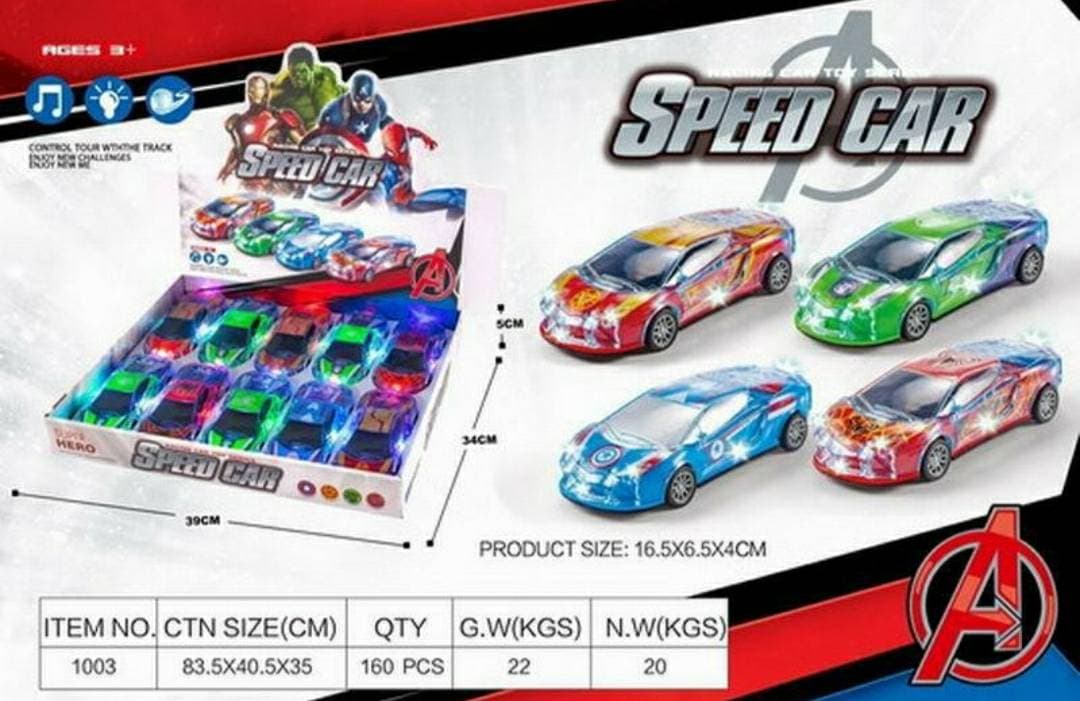 Kidoyz Light-Up Speed Car | Translucent speed car with lights | Pack of 1 | Color As Per Stock
