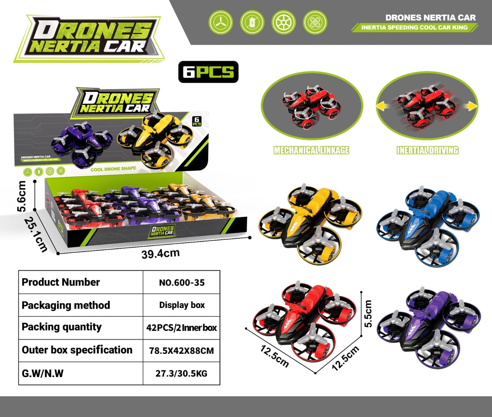 Kidoyz Inertia Drone Car | Two-way inertia drone-style car in red, blue, purple and yellow | Pack of 1 | Color As Per Stock — view 2