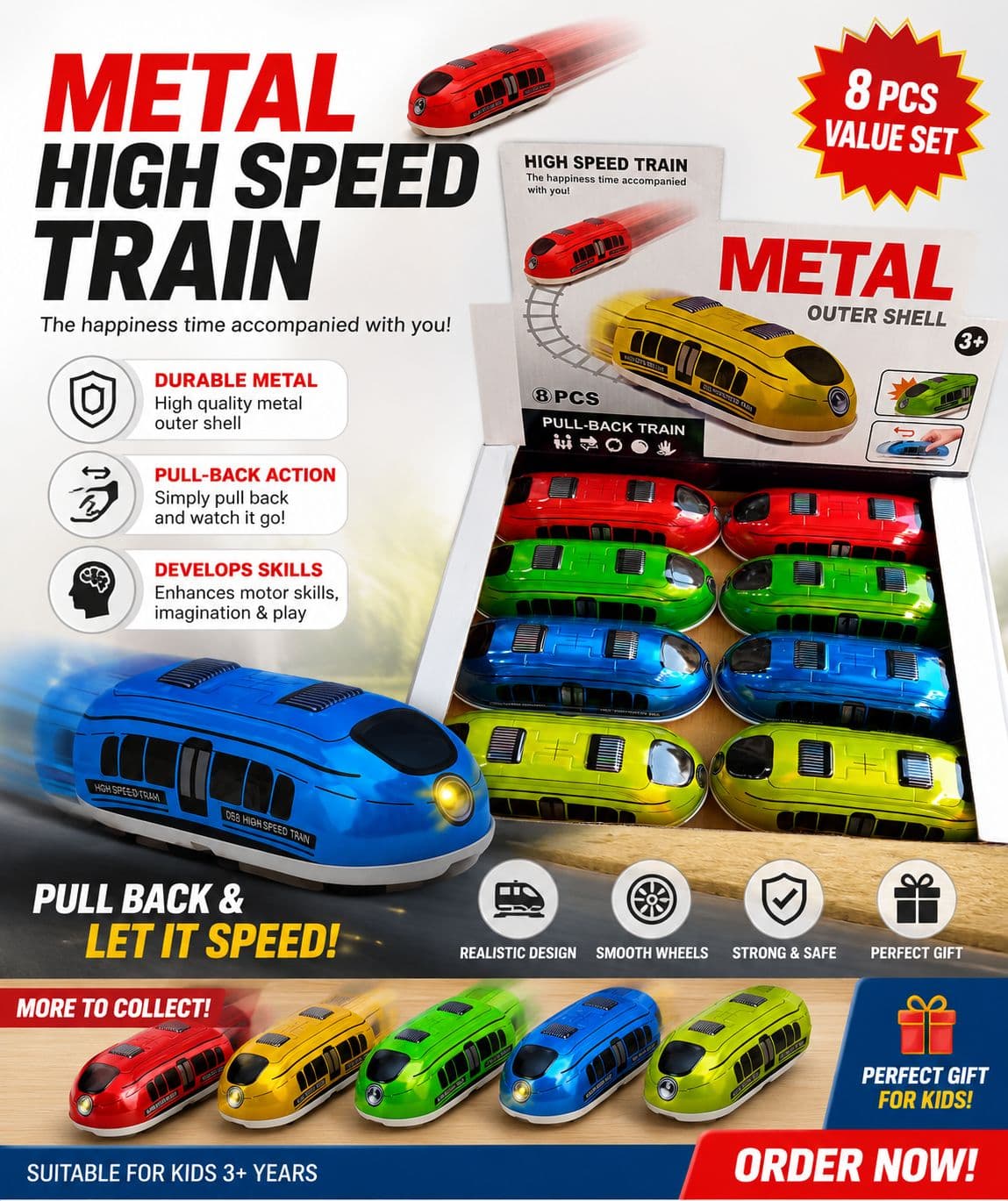 Kidoyz Metal High Speed Train | Pull-back metal-shell high speed train | Ages 3+ | Pack of 1 | Color As Per Stock — view 2