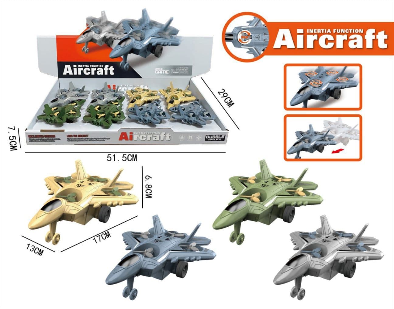 Kidoyz Inertia Fighter Aircraft | Inertia fighter aircraft in grey, tan and green | Pack of 1 | Color As Per Stock — view 4
