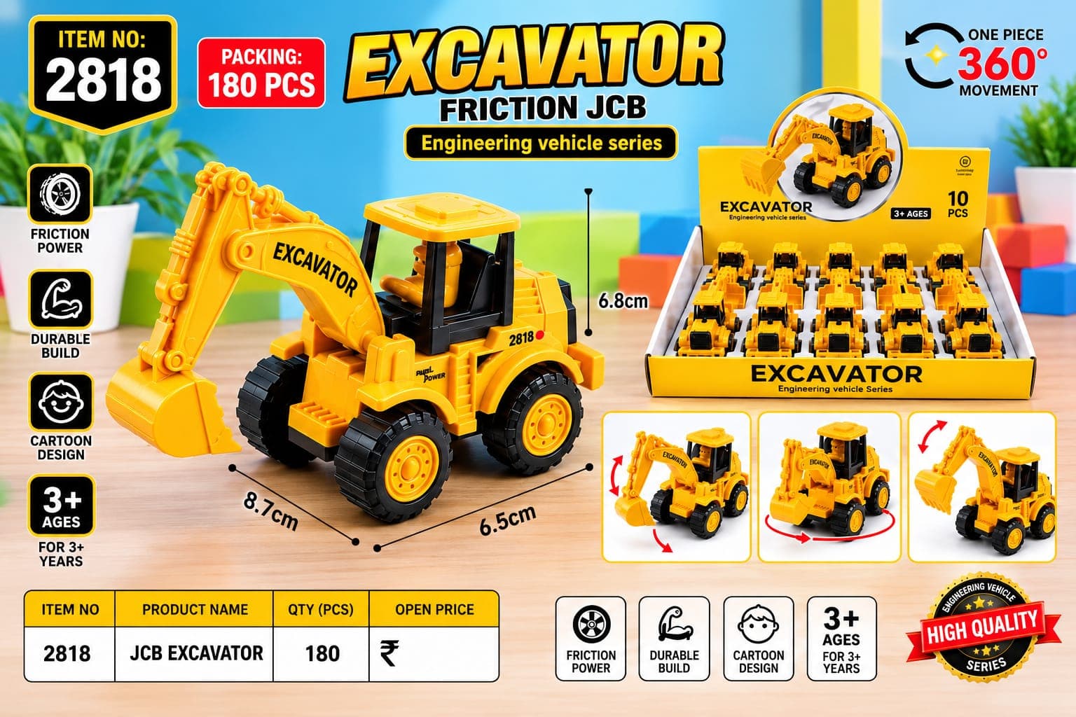 Kidoyz Friction Excavator | Friction-powered excavator | Ages 3+ | Pack of 2 | Color As Per Stock — view 2