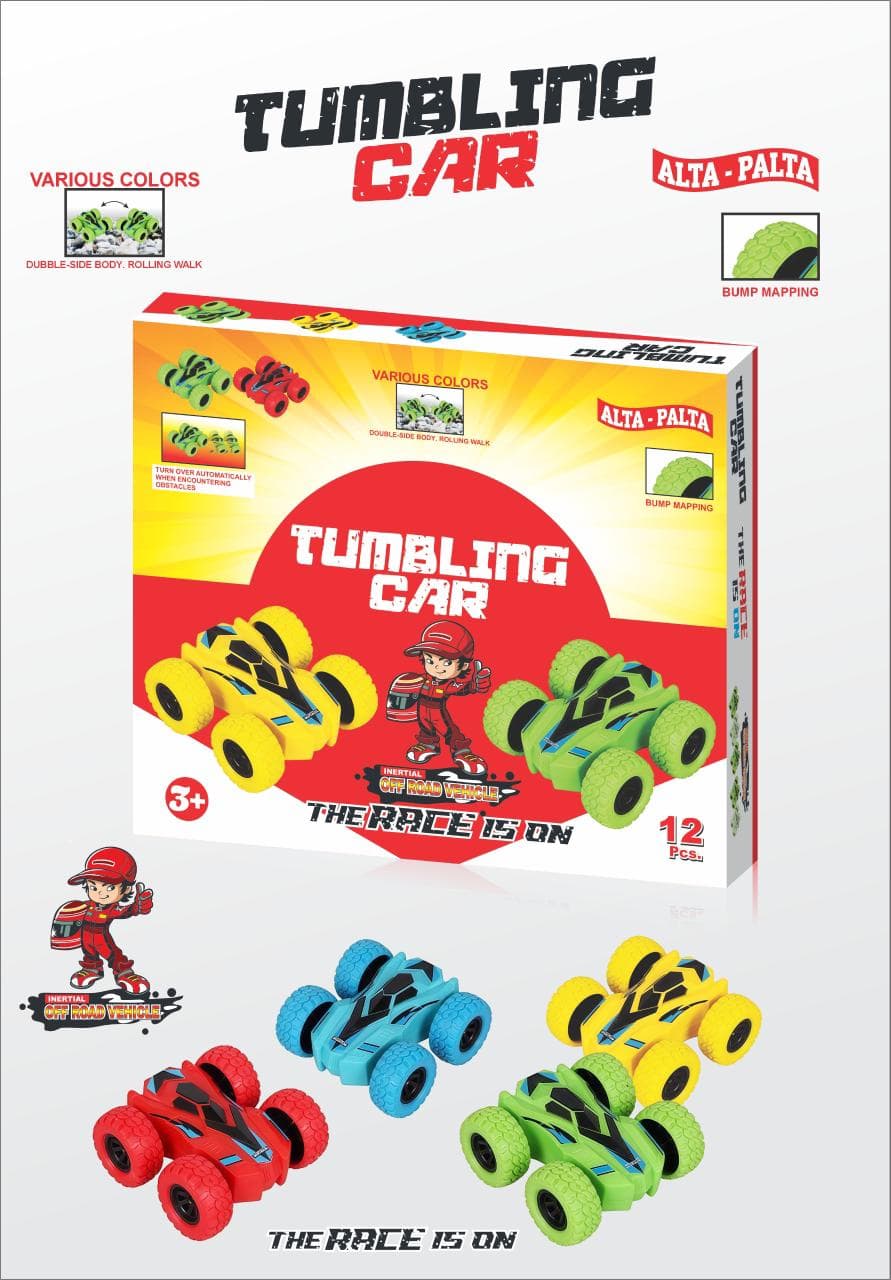 Kidoyz Cartoon Cat Tumbling Car | Tumbling stunt car with a cartoon cat design | Ages 3+ | Pack of 2 | Color As Per Stock — view 5