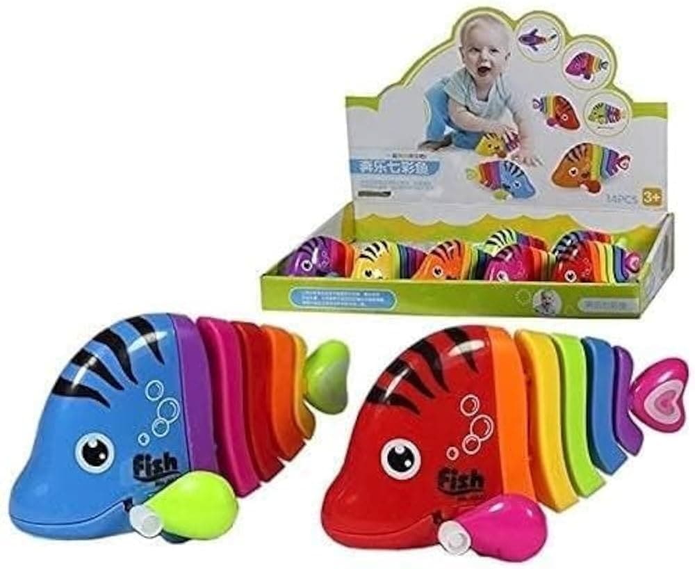 Kidoyz Wind-Up Rainbow Fish | Wind-up rainbow fish toy | Ages 3+ | Pack of 2 | Color As Per Stock