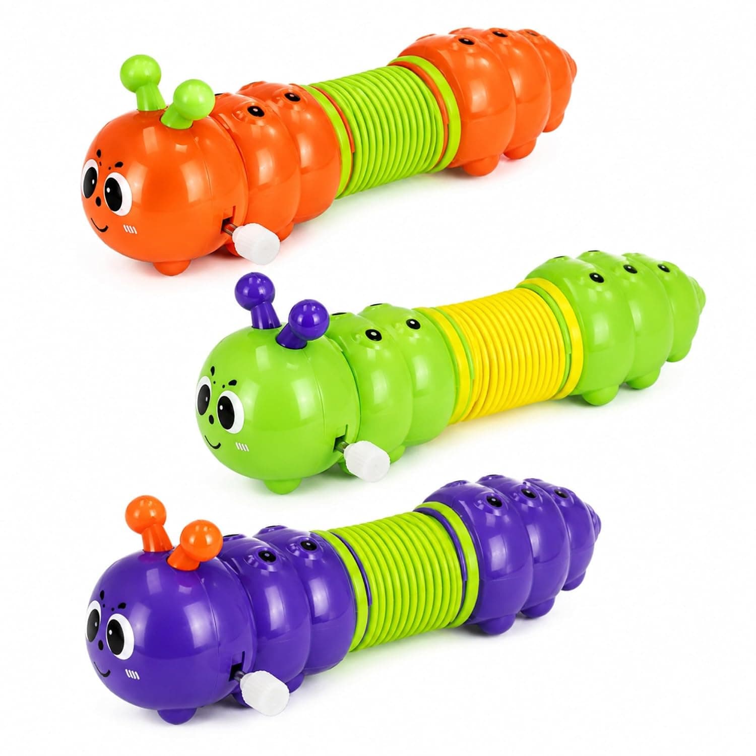 Kidoyz Wind-Up Rainbow Caterpillar | Wind-up caterpillar that coasts forward | Pack of 2 | Color As Per Stock