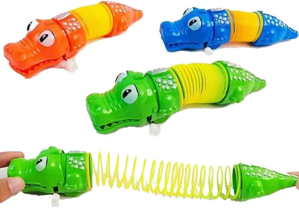 Kidoyz Wind-Up Rainbow Crocodile | Wind-up crocodile that coasts forward | Pack of 2 | Color As Per Stock