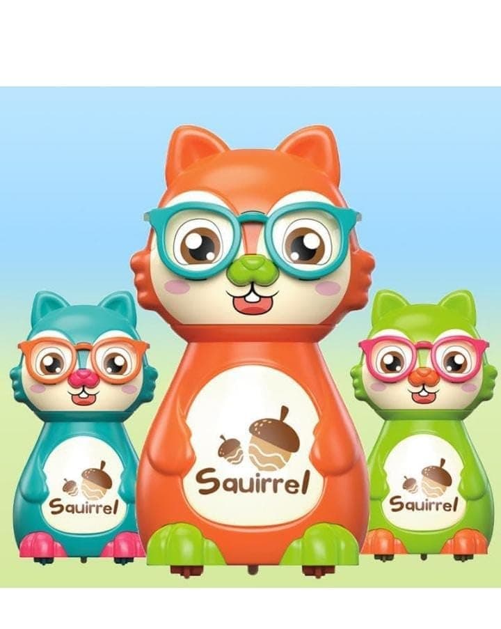 Kidoyz Forest Squirrel | Press-and-slide forest squirrel and owl toy in mixed colours | Pack of 2 | Color As Per Stock
