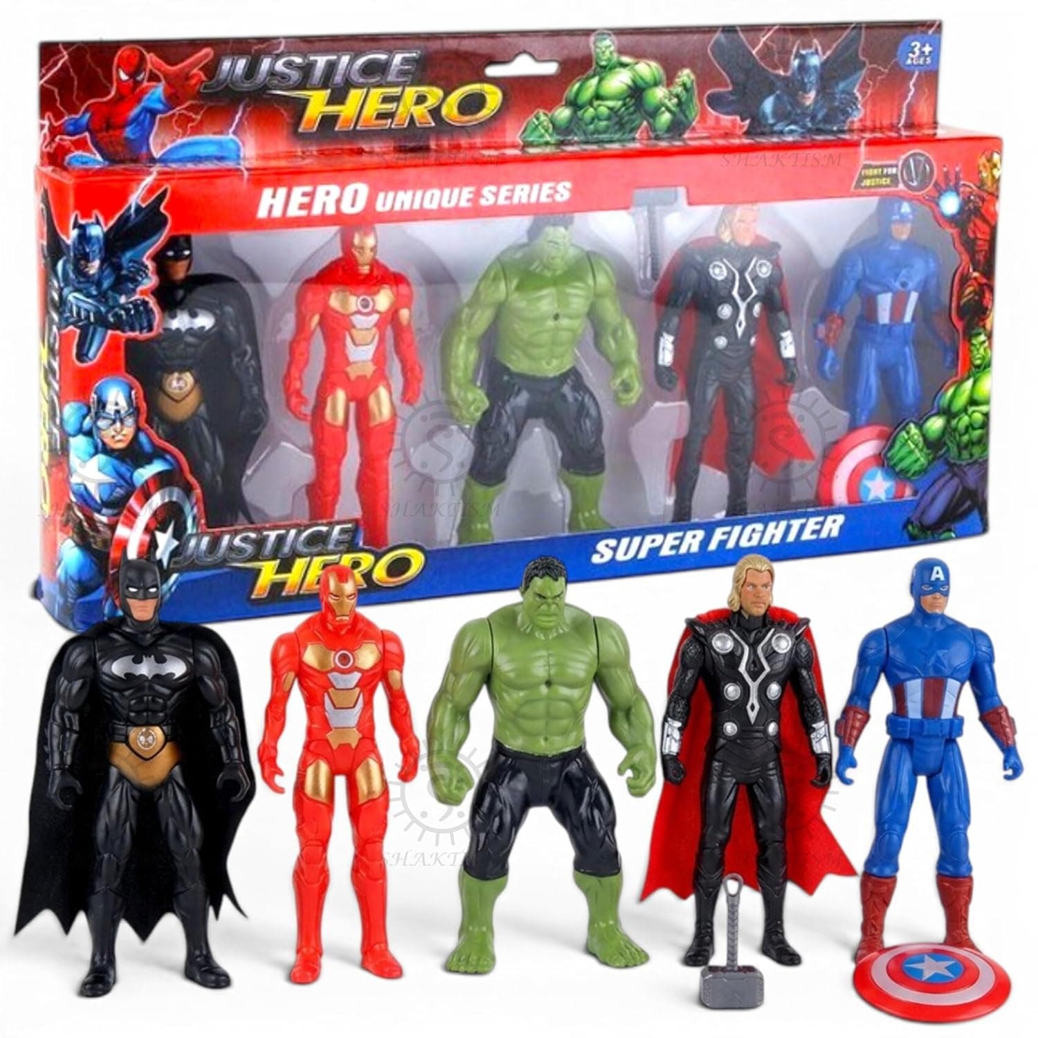Kidoyz Avenger Superhero with Batman Action Figures Set of 5 | Justice Hero Unique Series Window Box Set | Super Fighter Figures | Ages 3+