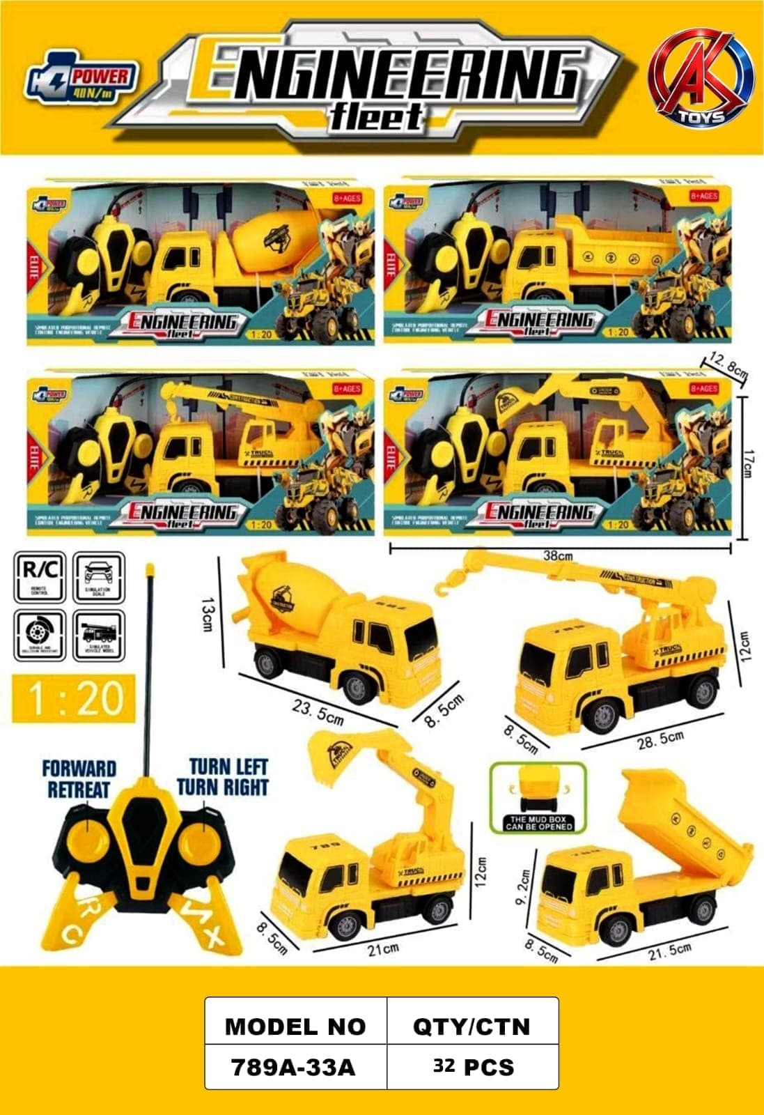 Remote Control Construction Truck Toy 1:20 Scale | 4 Designs, Design As Per Stock
