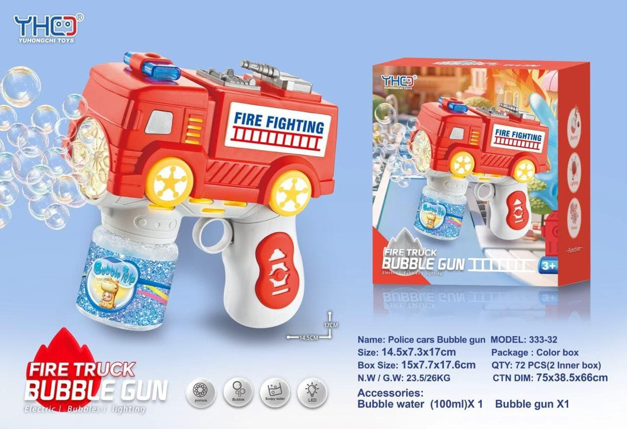 Fire Truck Electric Bubble Gun Toy With Lights & Bubble Water