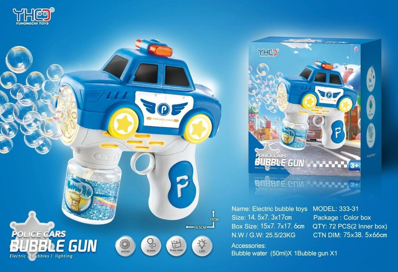 Police Car Electric Bubble Gun Toy With Lights & Bubble Water