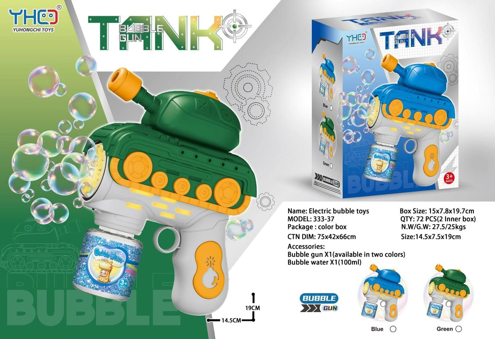 Tank Electric Bubble Gun Toy With Lights & Bubble Water | Color As Per Stock