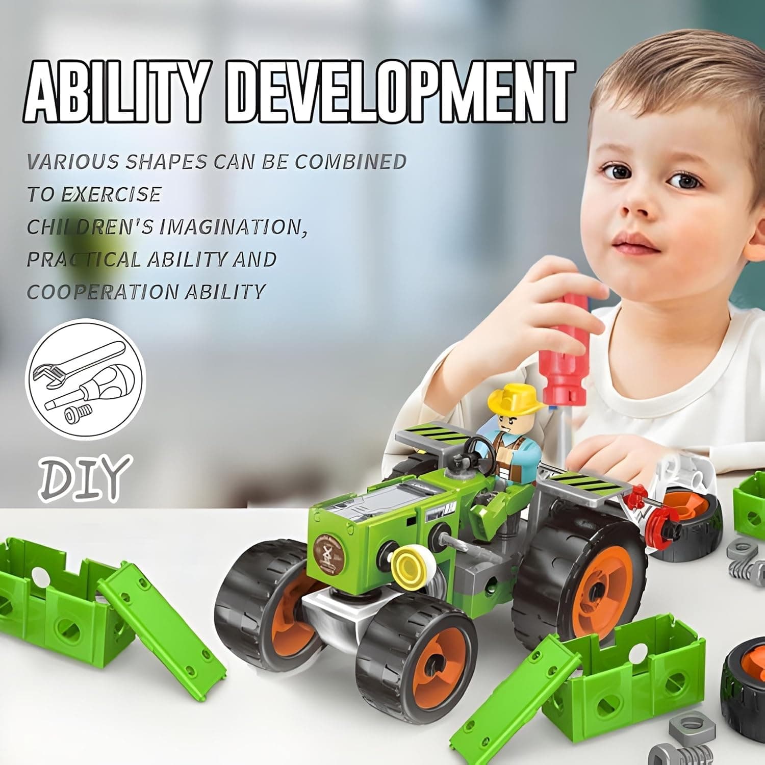 Kidoyz Creator City Farm Tools STEAM DIY 72 Pcs | 3-in-1 Vehicle Creation Set | Build & Play Construction Toy for Kids | Educational Engineering Kit for Creativity & Motor Skills Development — view 3