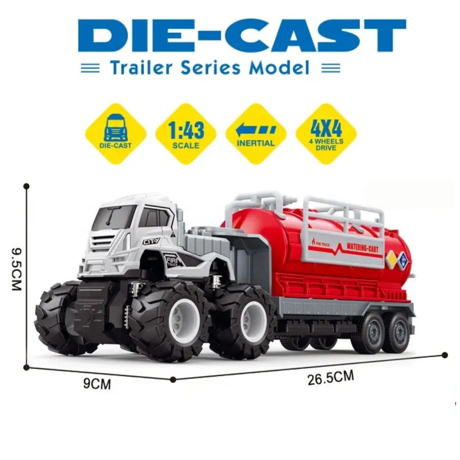 Big Diecast Metal Head Kids Water Tanker Fire Truck Toy – Heavy Duty Construction Vehicle with Realistic Design, Rugged Wheels – Fun Educational Rescue Play Gift for Boys & Girls (Red) — view 2