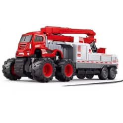 Big Friction Powered Fire Rescue Transport Truck Toy for Kids Boys Die cast Alloy Fire Fighter Truck with Rotating Ladder Crane Toys Pull Back Miniature Vehicle Gift (Multicolor)