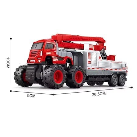 Big Friction Powered Fire Rescue Transport Truck Toy for Kids Boys Die cast Alloy Fire Fighter Truck with Rotating Ladder Crane Toys Pull Back Miniature Vehicle Gift (Multicolor) — view 3
