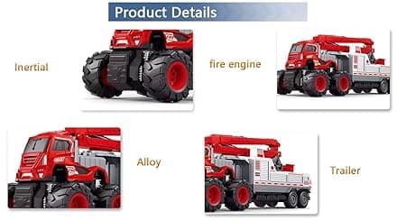Big Friction Powered Fire Rescue Transport Truck Toy for Kids Boys Die cast Alloy Fire Fighter Truck with Rotating Ladder Crane Toys Pull Back Miniature Vehicle Gift (Multicolor) — view 5