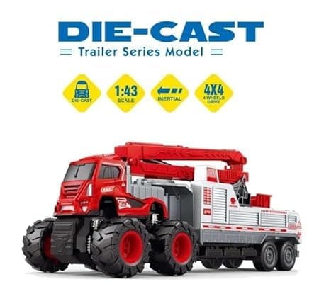 Big Friction Powered Fire Rescue Transport Truck Toy for Kids Boys Die cast Alloy Fire Fighter Truck with Rotating Ladder Crane Toys Pull Back Miniature Vehicle Gift (Multicolor) — view 6