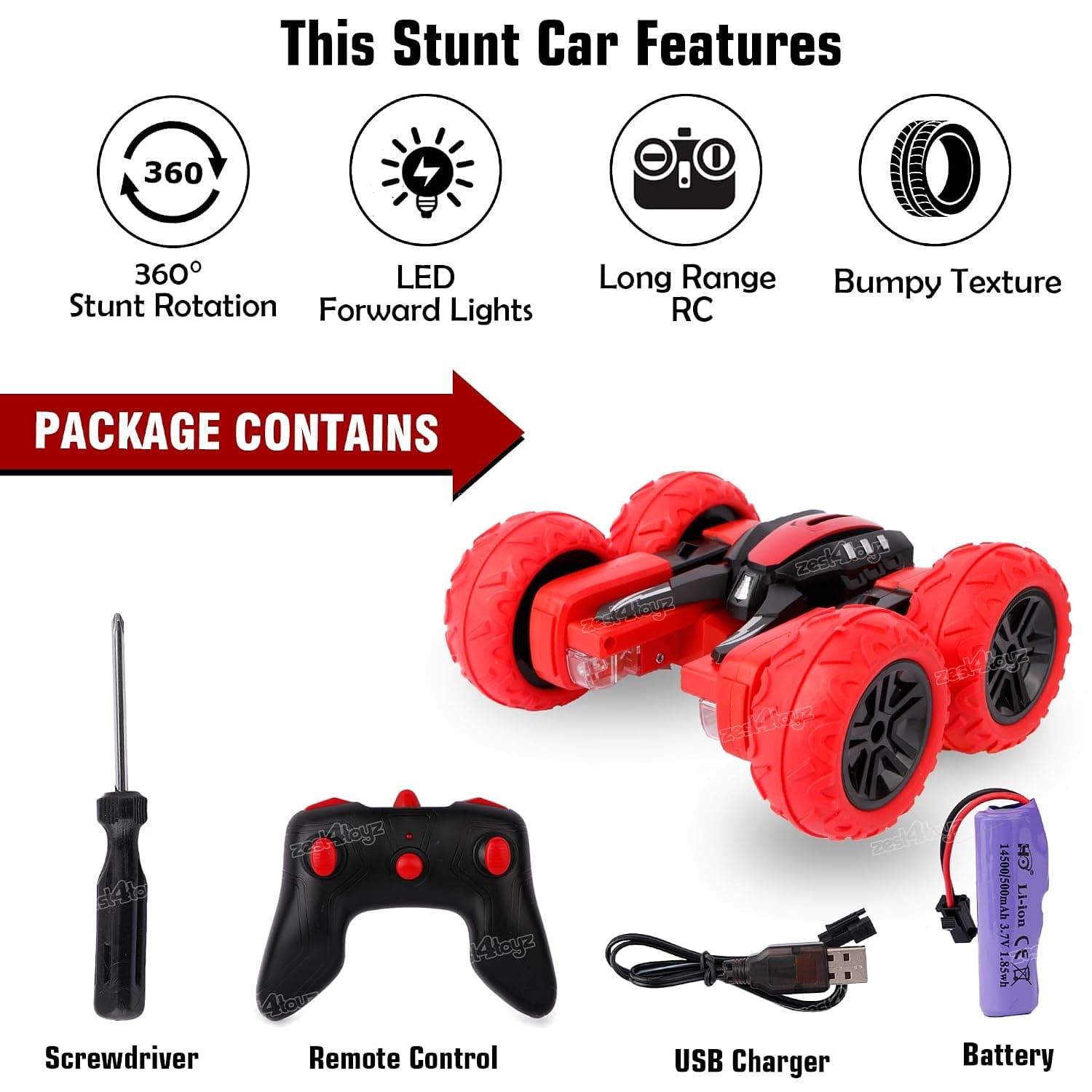 Remote Control Car Rechargeable RC Cars Stunt Car Double Sided Swing Arm 360° Flips Rotating 4WD Dance Car Toy Best Gift for Boys Girls - Red — view 4