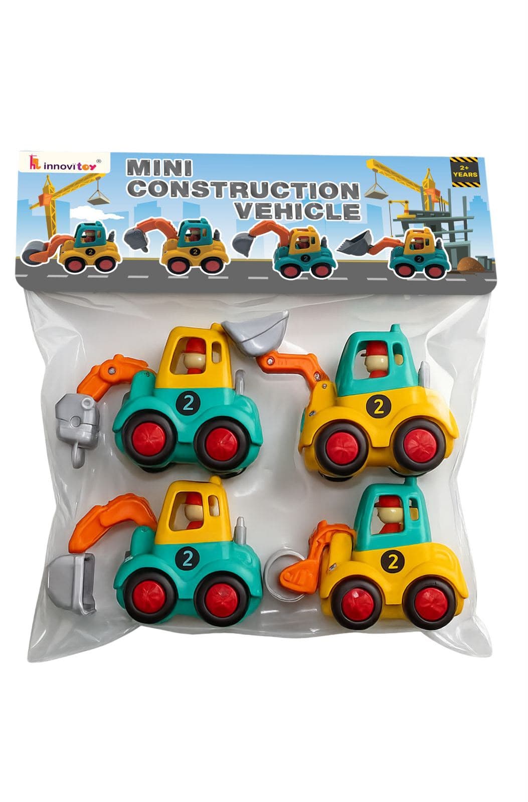 Mini Construction Vehicle Toy Set of 4 | Excavator & Loader Toy Trucks