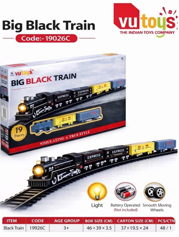 Battery Operated Train Set With Light & Track | 19 Pieces Black Train Toy
