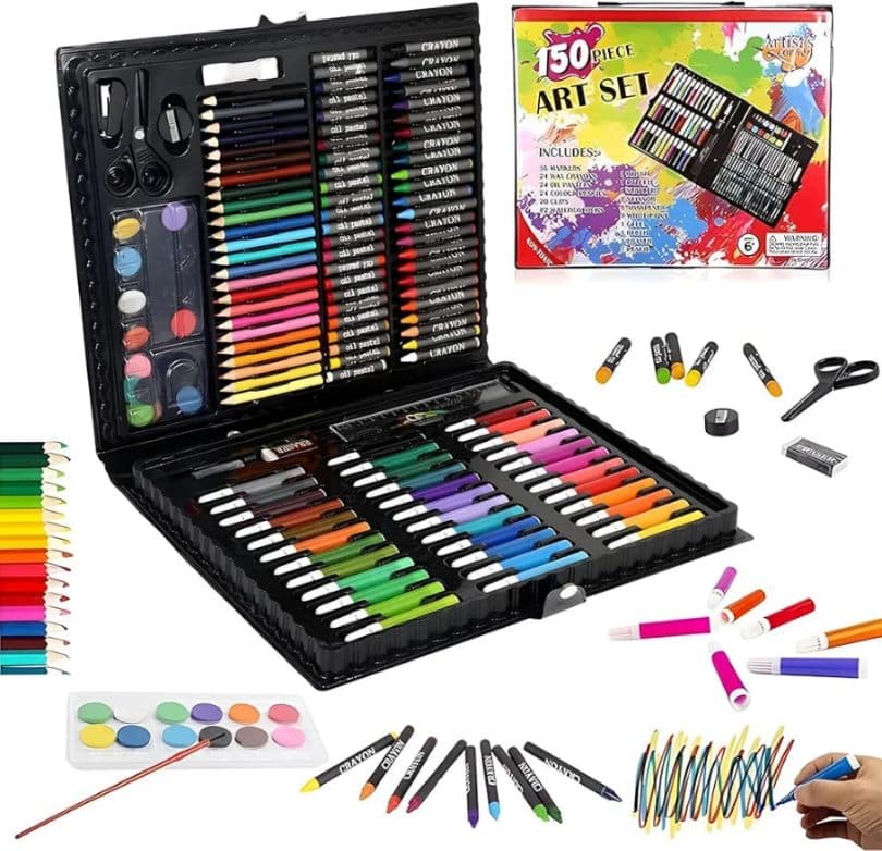 150 Pcs Art Set For Kids With Pencils, Crayons, Markers & Watercolours | Carry Case