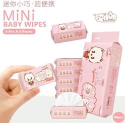 Mini Baby Wipes Pack of 8 Packs | 8 Pcs Each, 64 Wipes | Soft Travel Wipes