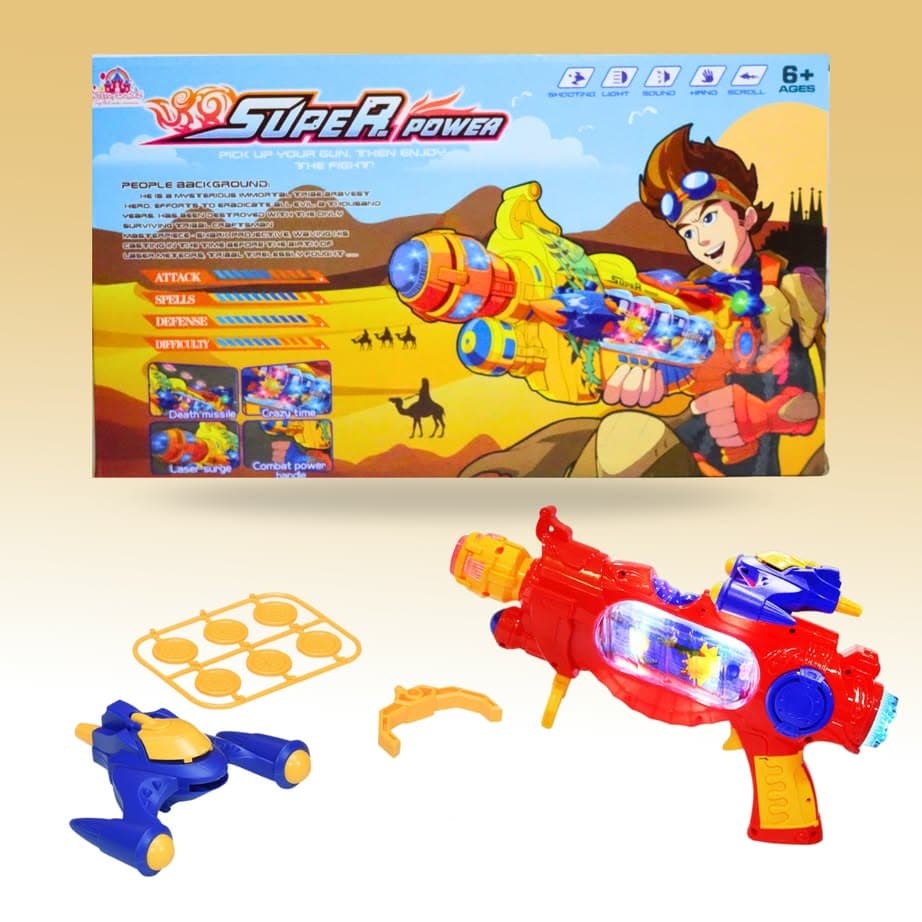 Super Power Gun Toy With Lights, Sound & Shooting Accessories | Ages 6+