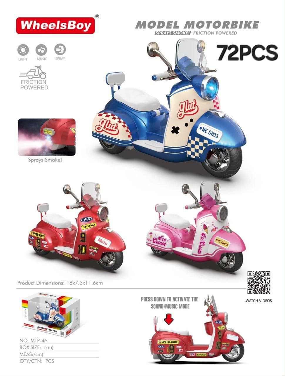 Retro Scooter Model Motorbike Toy With Light, Music & Smoke Spray | Color As Per Stock