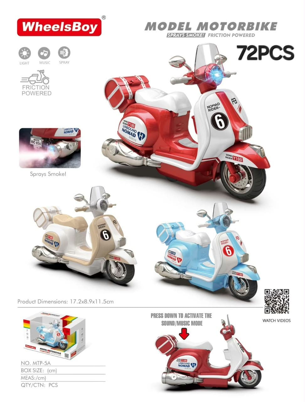Touring Scooter Model Motorbike Toy With Light, Music & Smoke Spray | Color As Per Stock
