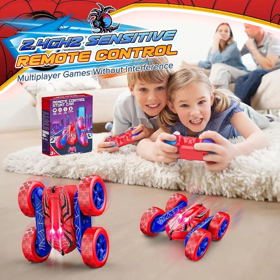 Spider-Man Remote Control Stunt Car | 2.4GHz Rechargeable Double-Sided Flip RC Car with Lights | Ages 3+ — view 2