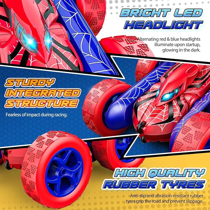 Spider-Man Remote Control Stunt Car | 2.4GHz Rechargeable Double-Sided Flip RC Car with Lights | Ages 3+ — view 3