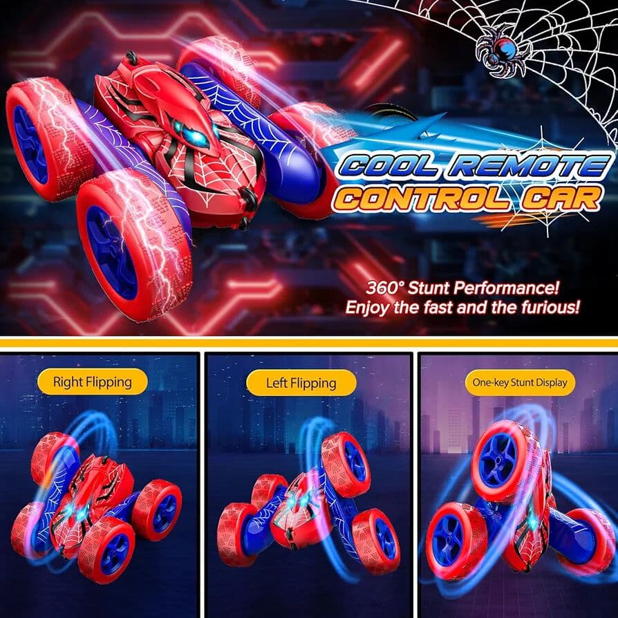 Spider-Man Remote Control Stunt Car | 2.4GHz Rechargeable Double-Sided Flip RC Car with Lights | Ages 3+ — view 4