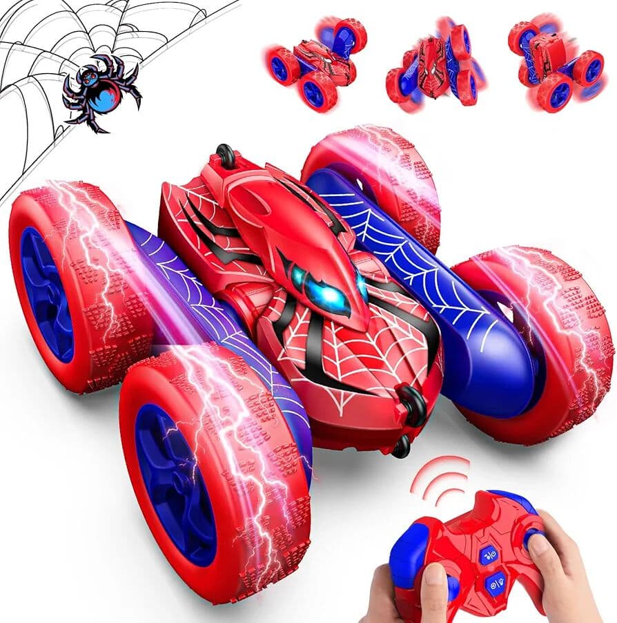 Spider-Man Remote Control Stunt Car | 2.4GHz Rechargeable Double-Sided Flip RC Car with Lights | Ages 3+