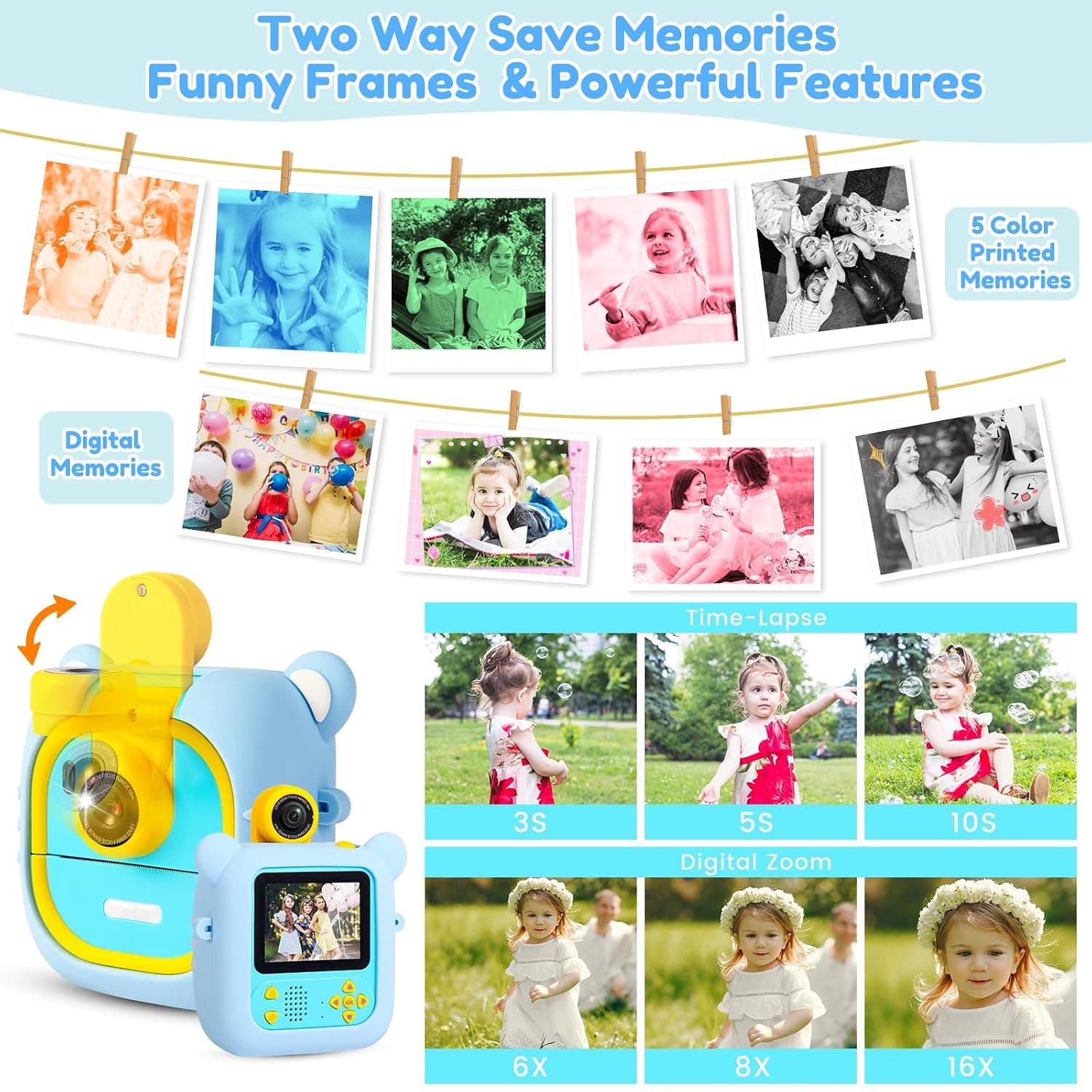 Kids Print Camera | Instant Photo Printing Digital Camera for Kids | Photo & Video | Rechargeable | Color as per Stock dispatched | Pack of 1 Pc — view 6