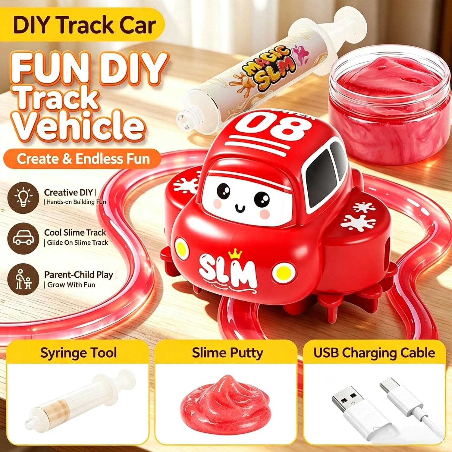 Earwig Creative DIY Crystal Mud Slime Track Automatic Following Drive Mini Race Car Set Kids STEM Educational Crystal Mud Toy — view 9