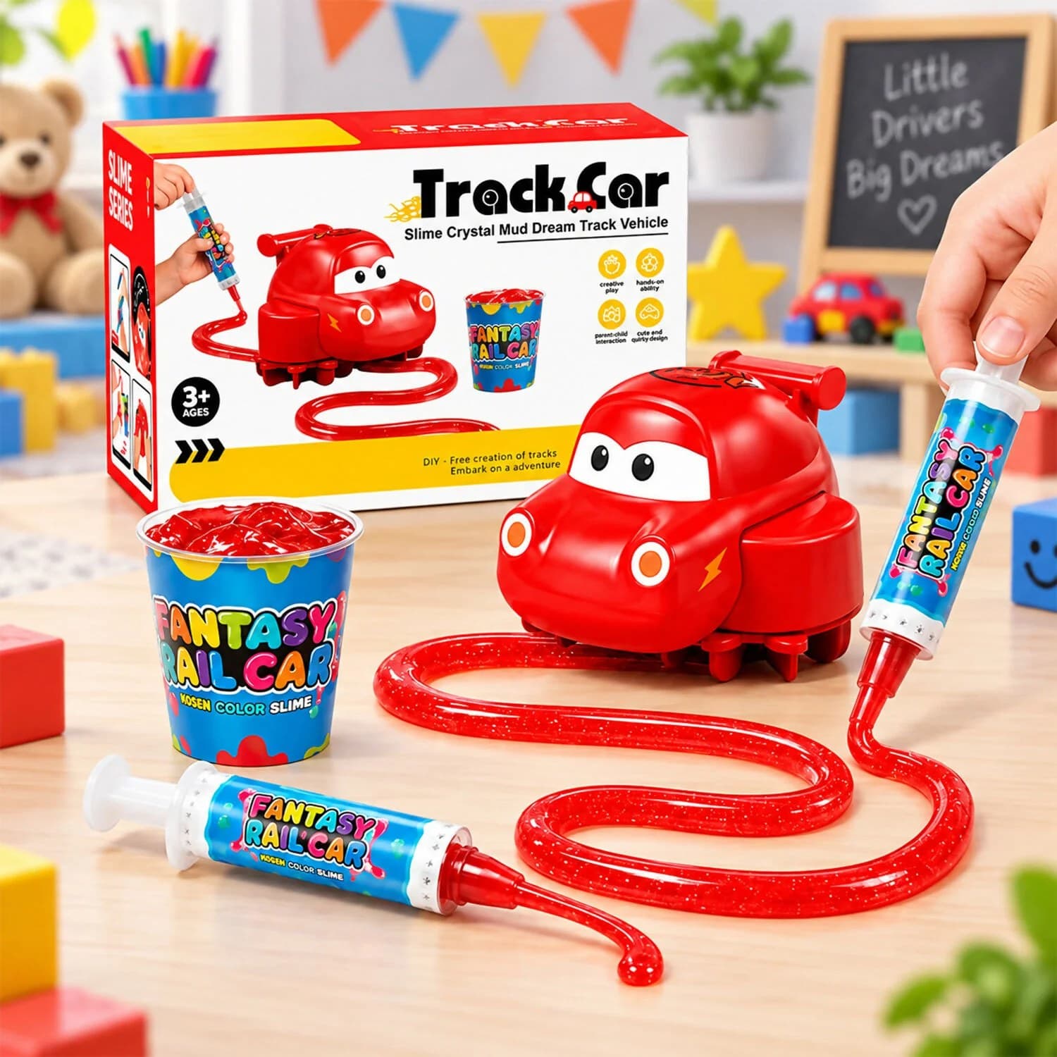 Earwig Creative DIY Crystal Mud Slime Track Automatic Following Drive Mini Race Car Set Kids STEM Educational Crystal Mud Toy